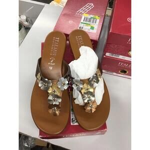 Italian shoemakers brand handmade 2” wedge sandals size 12 metallic floral gems